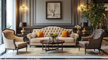 Hotel hall adorned with a cozy sofa and various accessories.