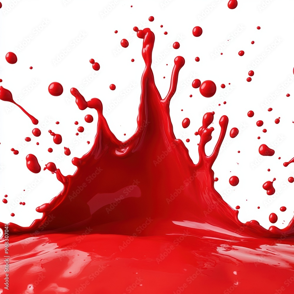 Poster dynamic red paint splash creating an energetic and vibrant visual effect against a clean white backg