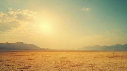 A distant mirage shimmering on the horizon, with the desert heat distorting the view.