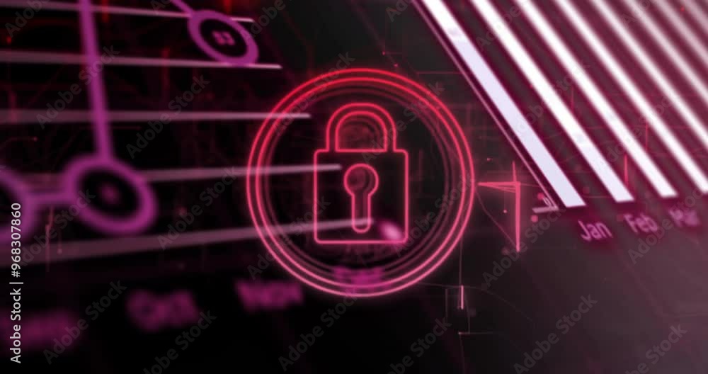 Poster animation of padlock icon and digital data processing