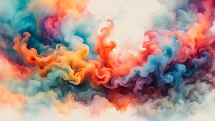 Fototapeta premium Abstract colorful cloud of smoke or ink swirling and mixing on a white background.