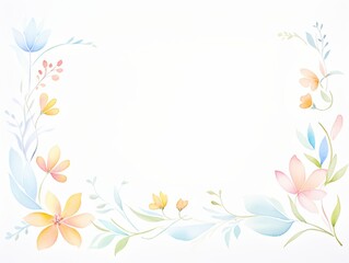 A beautiful, pastel floral frame design featuring delicate blooms and leaves, perfect for invitations or greeting cards.