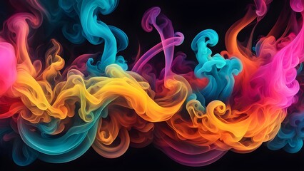 Abstract colorful smoke on a black background.