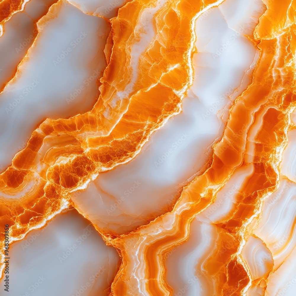 Poster a captivating close-up of orange onyx stone with intricate patterns and vibrant hues, perfect for de