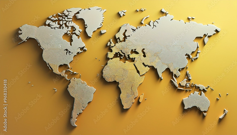 Poster minimalistic 3d world map on a soft yellow gradient background