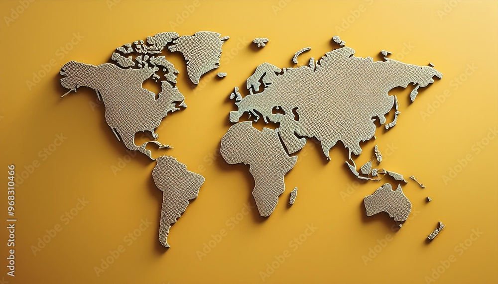 Poster minimalistic 3d world map on a soft yellow gradient background
