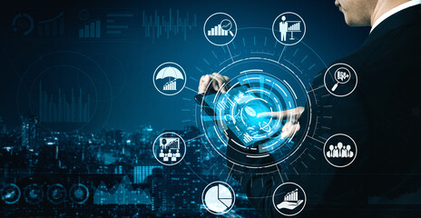 Risk Management and Assessment for Business Investment Concept. Modern interface showing symbols of strategy in risky plan analysis to control unpredictable loss and build financial safety. uds
