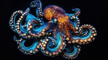 Fototapeta premium A Vivid Blue and Orange Octopus with Multiple Tentacles