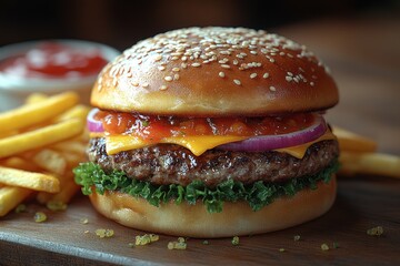 Juicy Cheeseburger with a Side of Fries