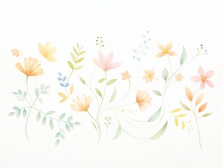 A delicate collection of soft watercolor flowers in pastel hues, perfect for adding a serene touch to any design.