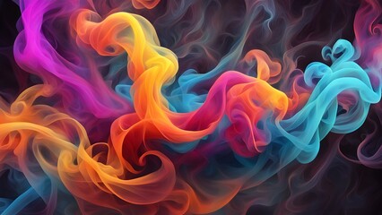 Abstract colorful smoke on a black background.