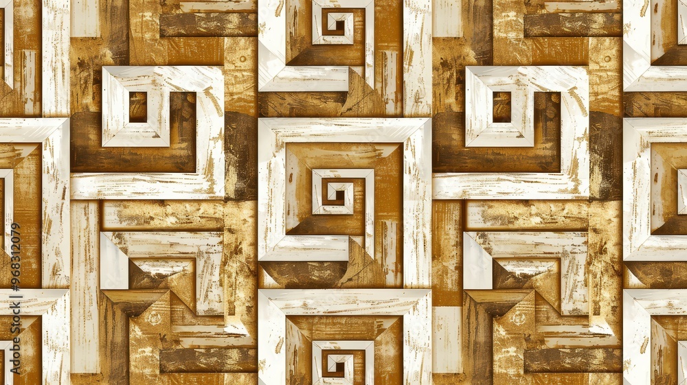 Aufkleber a textured pattern featuring interlocking wooden frames with a spiral design, creating a visually en