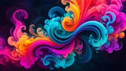 Fototapeta premium Abstract swirling colorful shapes against a dark background.