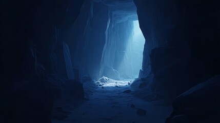 A narrow cave passage, with jagged walls and a distant light at the end, creating a sense of adventure.
