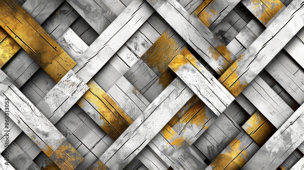 Poster a textured pattern of woven materials in shades of gray and gold, creating a modern and artistic des