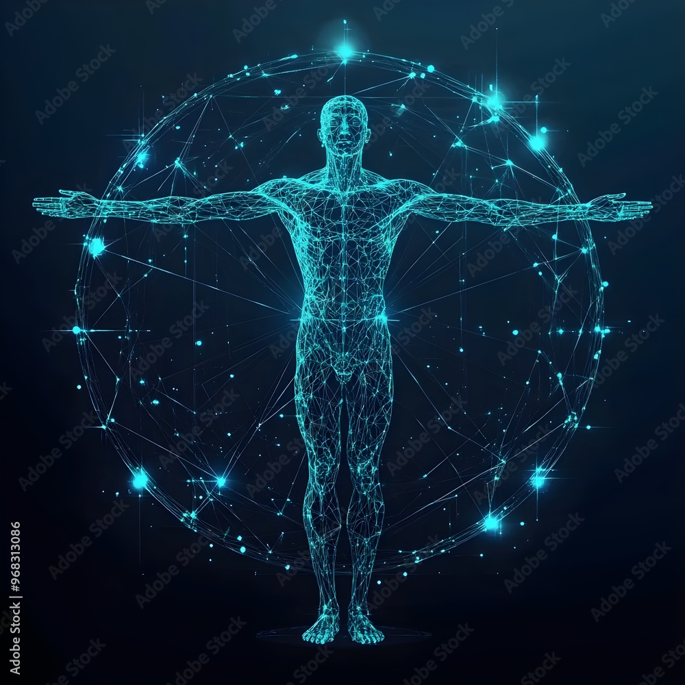 Aufkleber vitruvian abstract icon partially covered by a man's shadowy form
