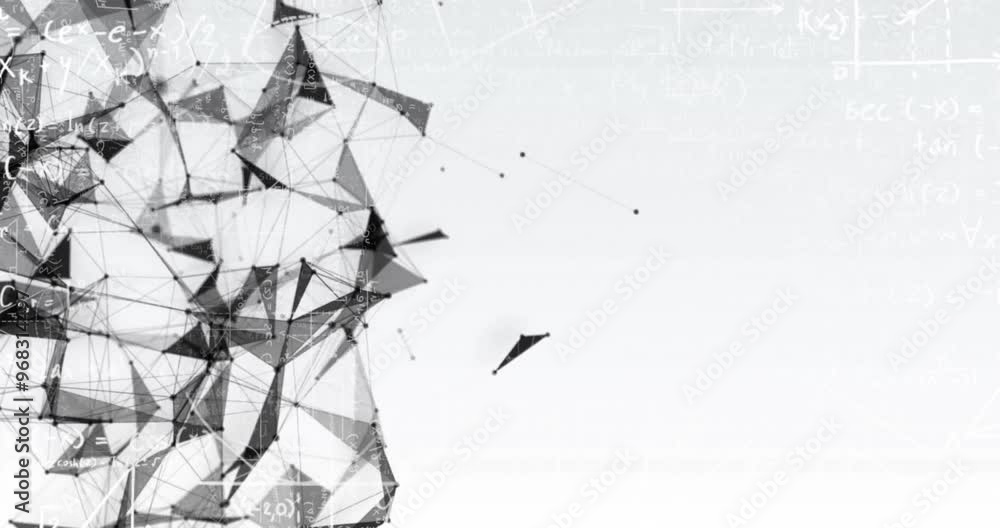 Poster Animation of mathematical equations over network of connections on white background