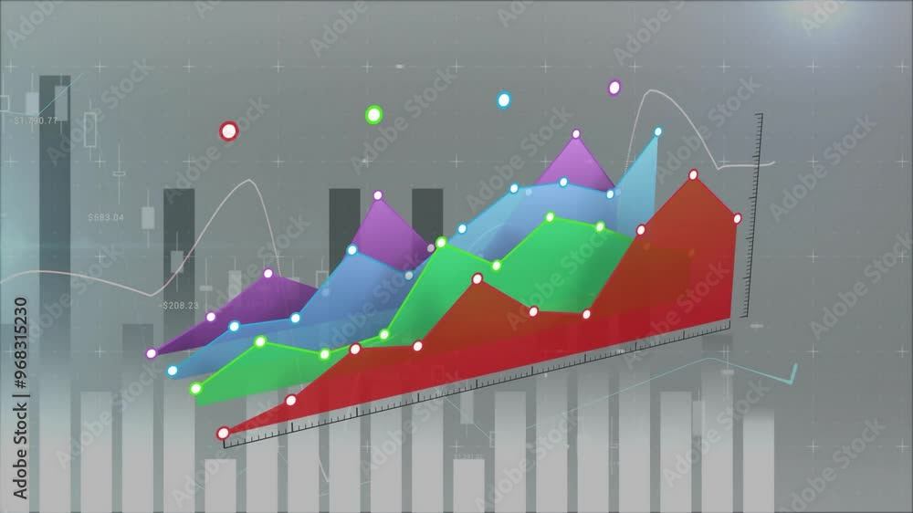 Aufkleber animation of financial data processing on grey background