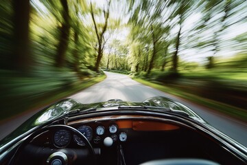 Naklejka premium Embracing freedom captivating view from an open convertible on a scenic country road