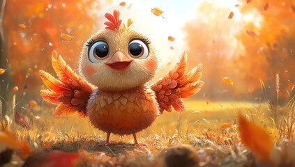 Cute Little Chick In Autumn