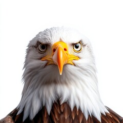 Obraz premium A majestic eagle portrait showcasing its fierce expression and detailed feathers against a clean background.