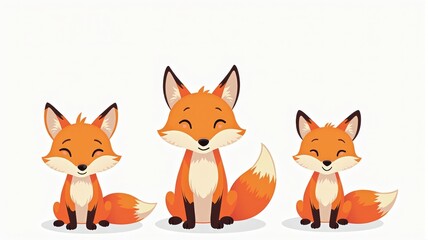 Obraz premium Cute Cartoon Fox Family Illustration - Adorable Foxes Clipart for Kids and Nursery Decor