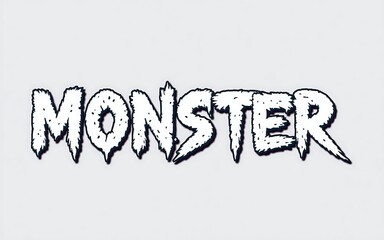 A white, hairy, cartoon "MONSTER" word, with a dark blue outline, evokes Halloween fun and spooky excitement. 
