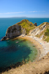 Man O War Beach at Durdle Dor, Dorset, England, UK. View of the bay from the cliffs