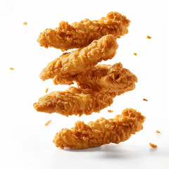 Tasty flying fried chicken isolated on white background