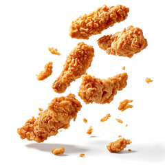 Tasty flying fried chicken isolated on white background