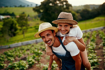 Father, daughter and piggyback on farm for bonding, love and development with agriculture...