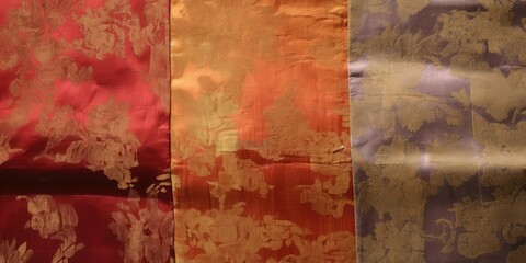 Three fabric swatches with floral patterns