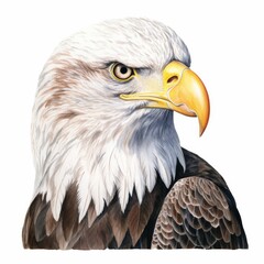 Obraz premium Detailed Watercolor Illustration of a Majestic Bald Eagle with Sharp Beak and Intense Gaze, Perfect for Wildlife Art and Nature Education