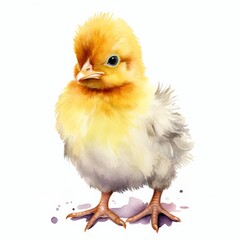 Obraz premium Watercolor Illustration of a Cute Baby Chick with Fluffy Feathers - Adorable Farm Animal Artwork