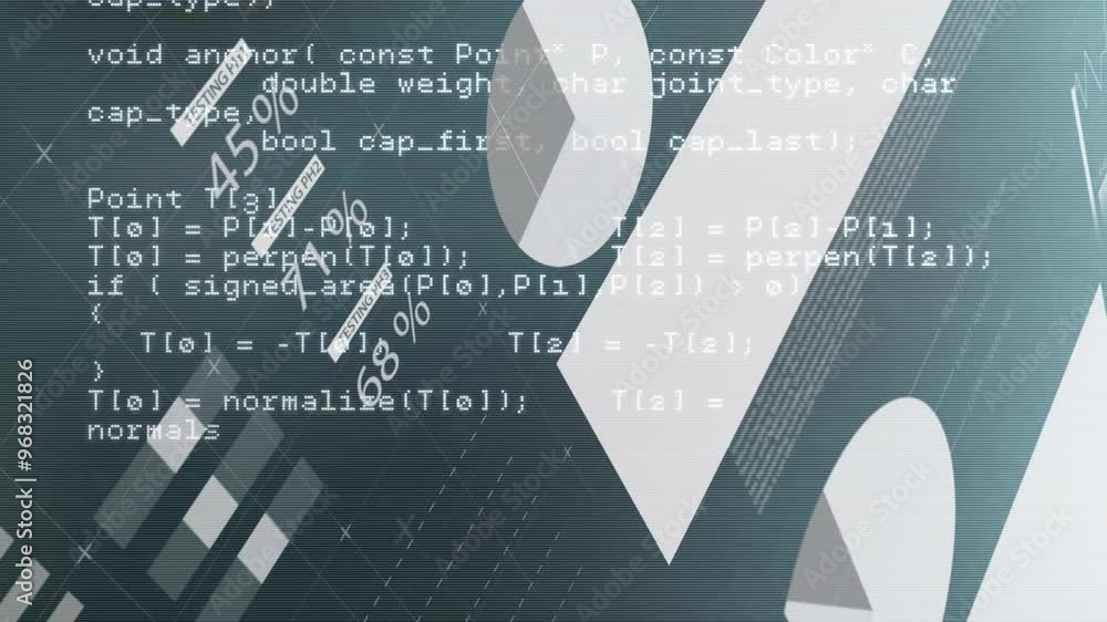 Poster animation of financial data processing on blue background
