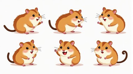 Obraz premium Cute Cartoon Hamster Illustrations - Adorable Pet Characters in Different Poses