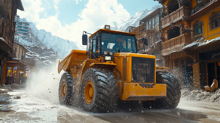 gold mining operation in a remote location, showcasing heavy machinery, workers, and natural surroundings. It highlights the extraction process and the industry's impact on the environment and economy