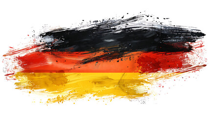 a brushstroke representation of the German flag. It features three horizontal stripes in black, red, and yellow from top to bottom, with a transparent background