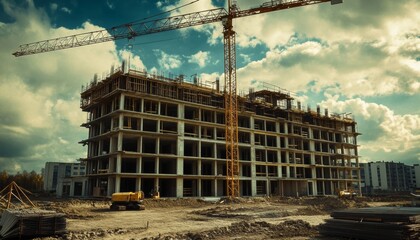 Photographic capture of a building under construction at an industrial development site.