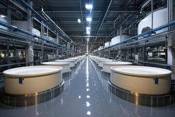 Fototapeta premium Industrial Facility with Row of White Circular Tanks