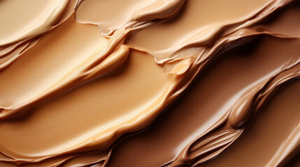 liquid foundation makeup cream, showcasing smooth, creamy texture in warm tones. Ideal for beauty and cosmetic themes, emphasizing flawless skin, luxury, and makeup application