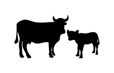 cows vector silhouette. cow and calf vector silhouette