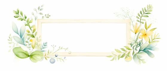 Delicate watercolor frame adorned with green leaves and yellow flowers, perfect for invitations, announcements, or artistic displays.