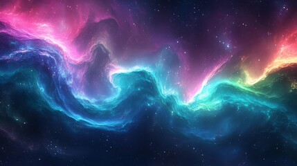 Obraz premium Abstract Cosmic Nebula with Wavy, Vibrant Colors and Stars