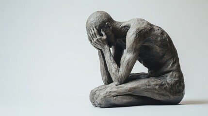 Fototapeta premium Full body shot of a grieving individual, their posture slumped and face etched with sorrow, isolated on a white background