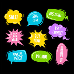 Comic colorful chat bubbles sale discount promotion collection