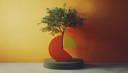 Stylish pie chart merging with tree symbolizing growth and sustainability in modern design