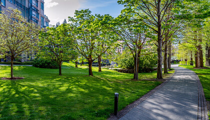 Obraz premium International Clean Energy Day, Bright urban green space exemplifying zero carbon emissions and sustainable urban planning