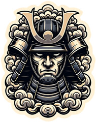 Obraz premium Samurai Warrior Illustration with Armor and Helmet