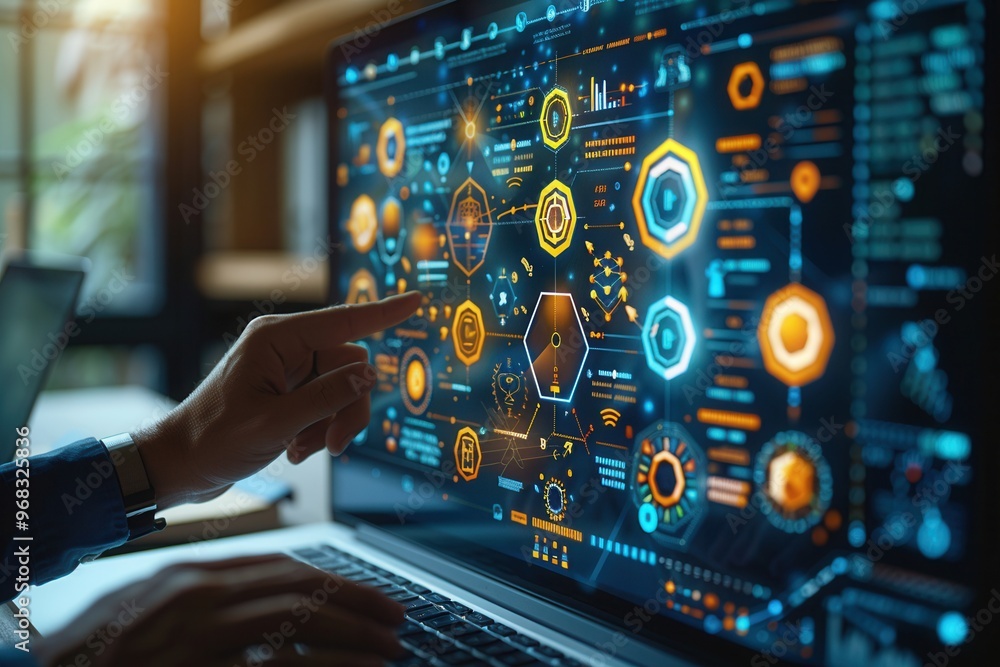 Poster digital data analysis and visualization on a laptop